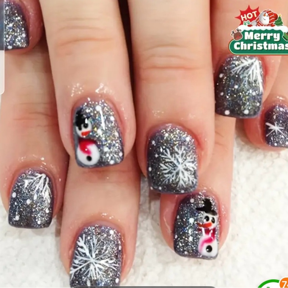 Festive Snowman Glitter Press-On Nails